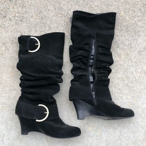 Naughty Monkey Black Suede D Ring Calf Height Heeled Boots - Size 10(US)